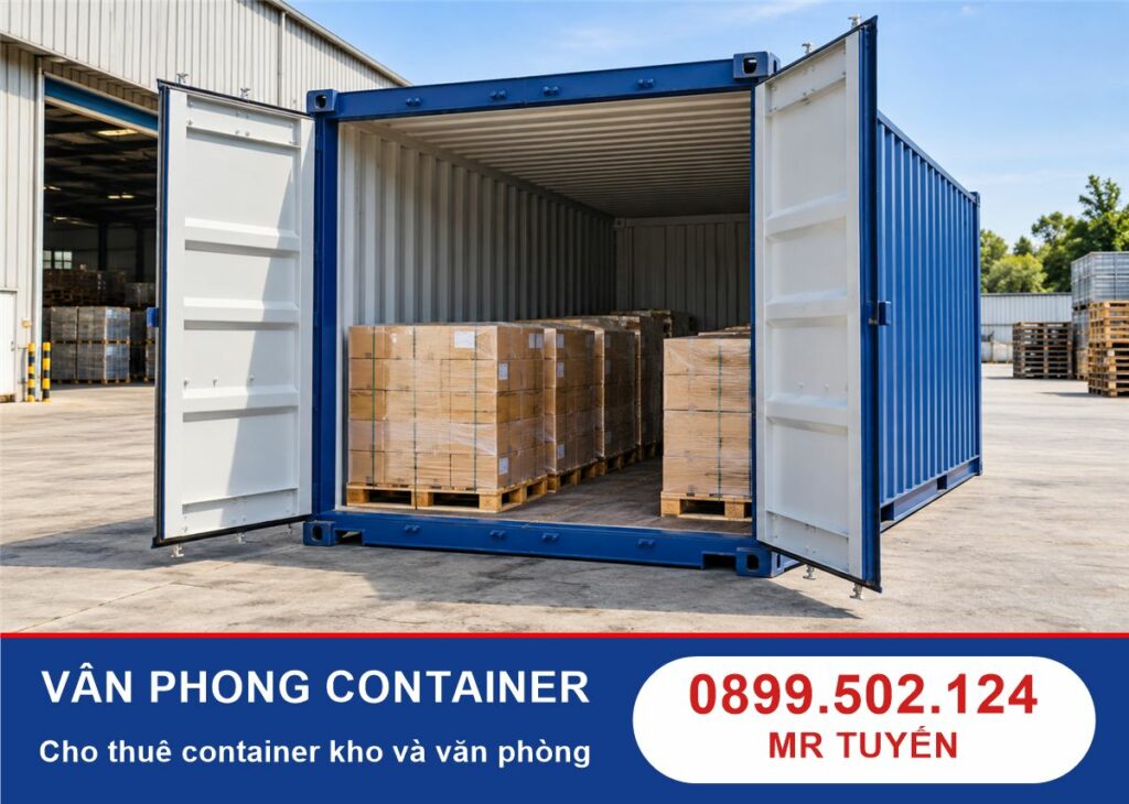 Container kho 20 feet chứa pallet hàng hóa tại nhà xưởng