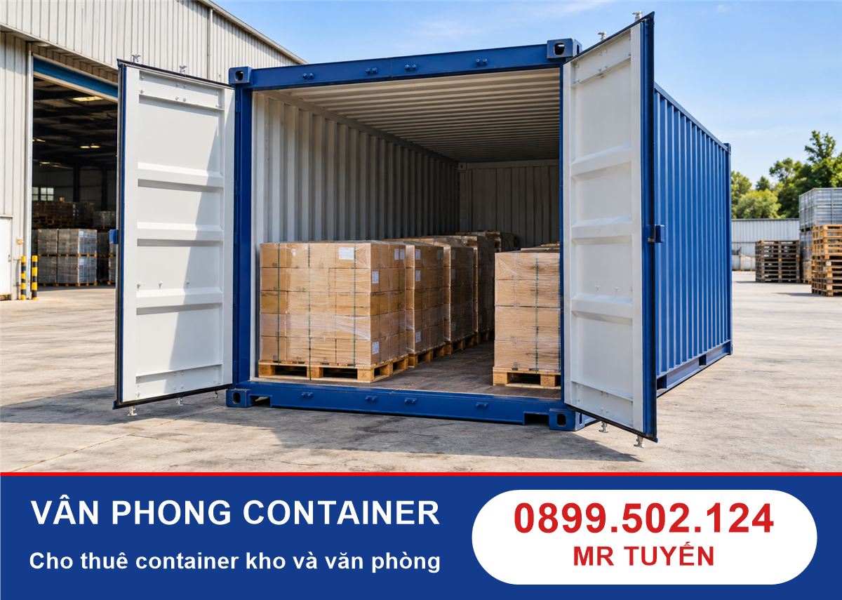 Container kho 20 feet chứa pallet hàng hóa tại nhà xưởng
